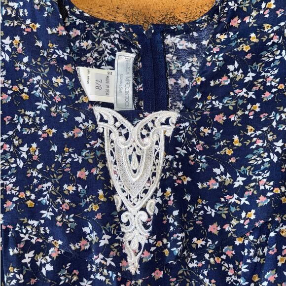 GUNNE SAX Womens Navy Blue Floral Long Prairie Cottage Short Sleeve Vtg Dress‎ - Picture 12 of 16